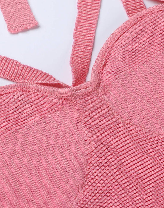 Pink Strappy Crop Knit Top - BEYAZURA.COM