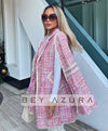 Pink Tweed Cape Belted Coat - BEYAZURA.COM