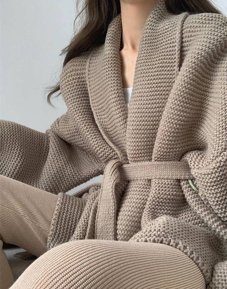Plain Knit Loose Open Cardigan - BEYAZURA.COM