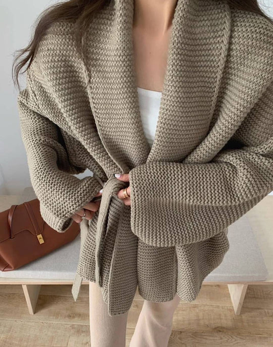 Plain Knit Loose Open Cardigan - BEYAZURA.COM