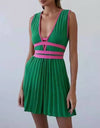 Pleated Color Block Mini Knit Dress - BEYAZURA.COM