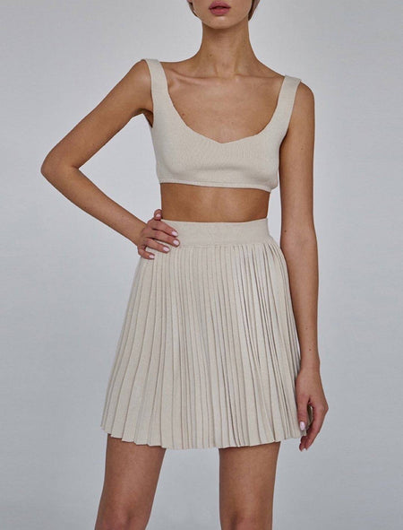Pleated Skirt and Short Top Knit Set - BEYAZURA.COM