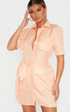 PLT Peach Utility Short Sleeve Shirt Dress - BEYAZURA.COM