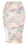 PLT Renaissance Print Split Front Midi Skirt - BEYAZURA.COM