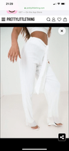 PLT White Tie Waist Pleated Chiffon Wide Leg Trouser - BEYAZURA.COM