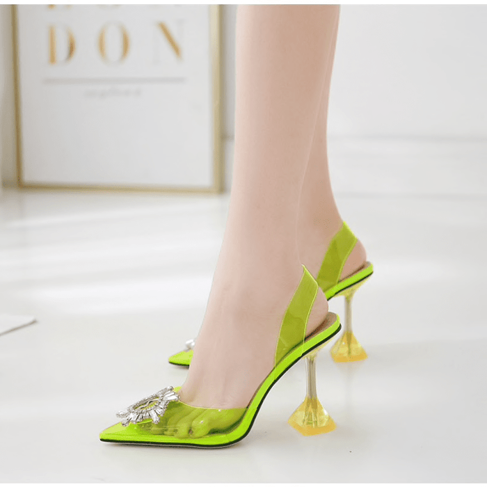 Buy Orange Plain Neon Transparent Strap Heels by Signature Sole Online at  Aza Fashions.