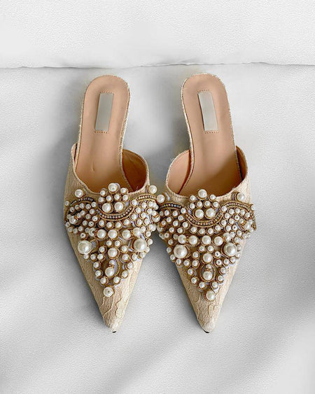 Pointed Toe Pearl Heels - BEYAZURA.COM