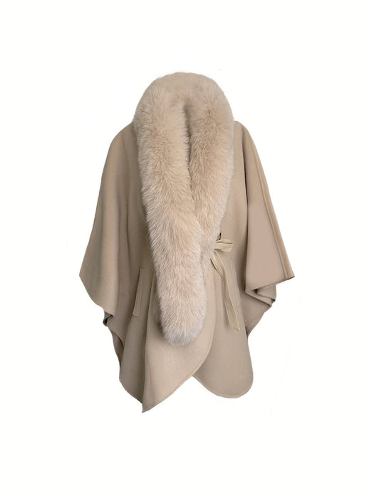 Poncho With Removable Fox Trim - BEYAZURA.COM