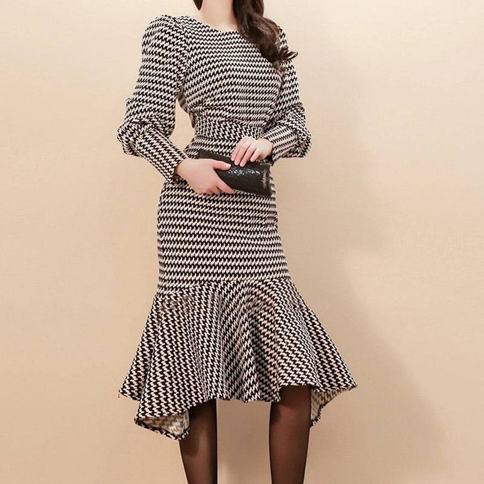 Printed Long Lantern Sleeve Top And High Waist Midi Skirt Two Piece Set - BEYAZURA.COM