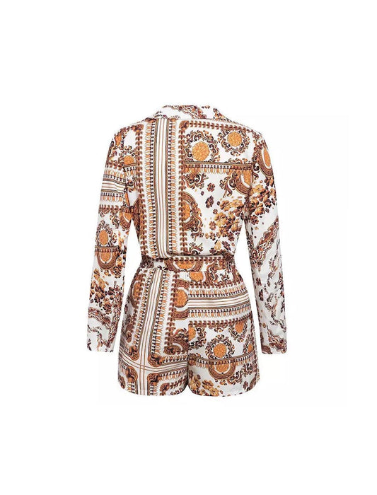 Printed Long Sleeve Top And Shorts Coord Set - BEYAZURA.COM