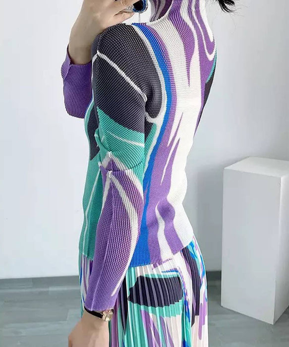 Printed Long Sleeve With Long Skirt Set In Green - BEYAZURA.COM