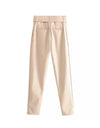 PU Leather Belted High Waisted Pants - BEYAZURA.COM