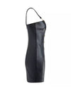 PU Leather Buckle Strap Mini Dress - BEYAZURA.COM