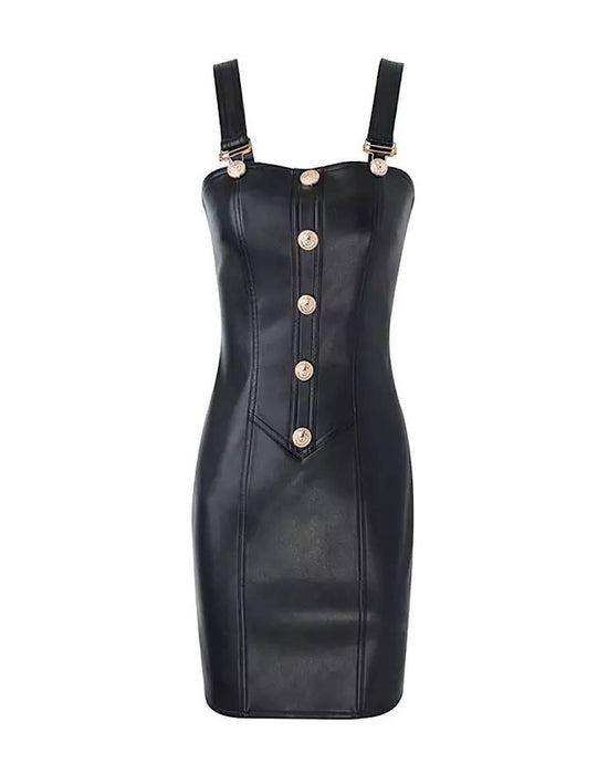 PU Leather Buckle Strap Mini Dress Beyazura.com PU Leather Buckle Strap Mini Dress Beyazura.com