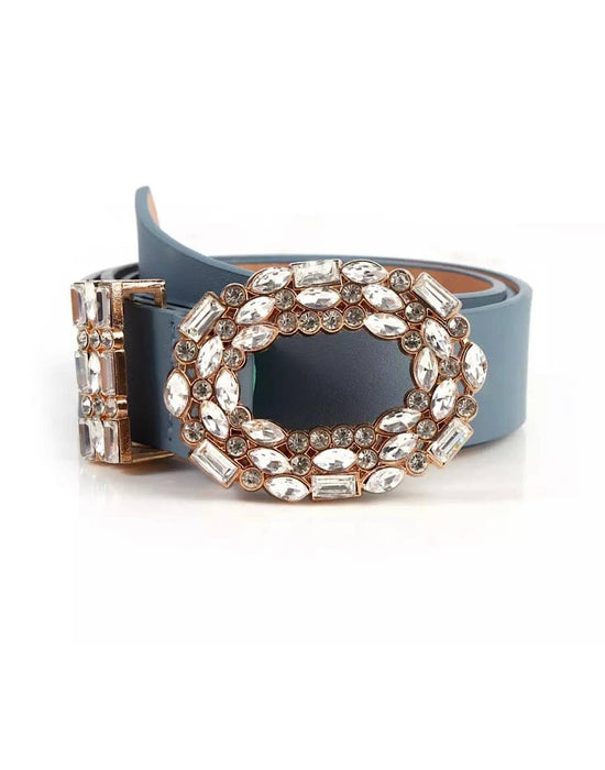 PU Leather Crystal Buckle Belt - BEYAZURA.COM