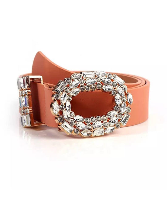 PU Leather Crystal Buckle Belt - BEYAZURA.COM