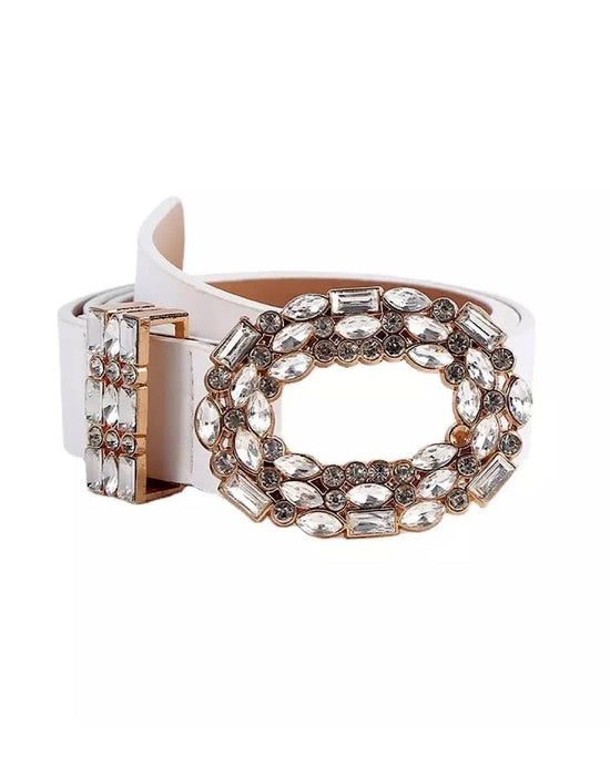 PU Leather Crystal Buckle Belt - BEYAZURA.COM