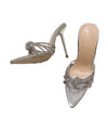 PU Leather Crystal Strap Heels - BEYAZURA.COM