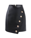 PU Leather Gold Button Mini Skirt In Black - BEYAZURA.COM