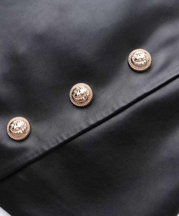 PU Leather Gold Button Mini Skirt In Purple - BEYAZURA.COM