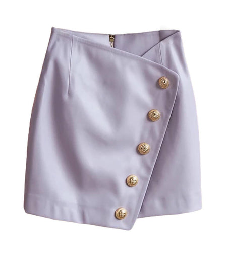 PU Leather Gold Button Mini Skirt In Yellow - BEYAZURA.COM