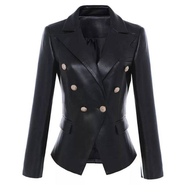 PU Leather Golden Trim Blazer - BEYAZURA.COM