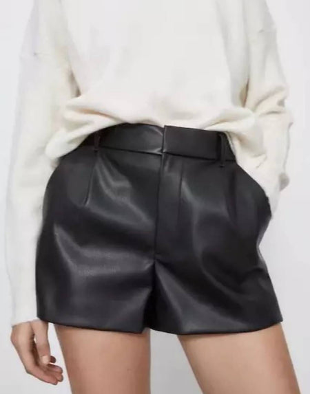 PU Leather High Waisted Shorts - BEYAZURA.COM
