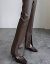 PU Leather Slim Pants With Front Slit - BEYAZURA.COM
