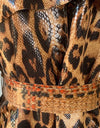 PU Leather Snake Pattern Midi Coat - BEYAZURA.COM