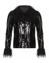 PU Leather Thin Feather Jacket - BEYAZURA.COM