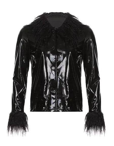 PU Leather Thin Feather Jacket - BEYAZURA.COM