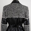 Pu Leather Trimmed Black And White Tweed Jacket - BEYAZURA.COM