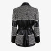 Pu Leather Trimmed Black And White Tweed Jacket - BEYAZURA.COM
