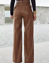 PU Leather Wide Leg Pants - BEYAZURA.COM