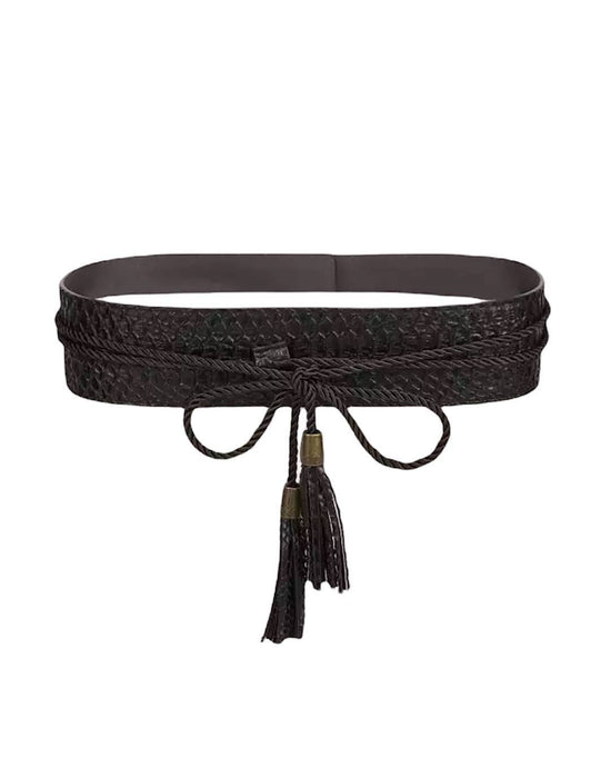 PU Snake Pattern Rope Laced Belt - BEYAZURA.COM