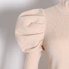 Puff Sleeve Rib Knit Mini Dress in Nude - BEYAZURA.COM