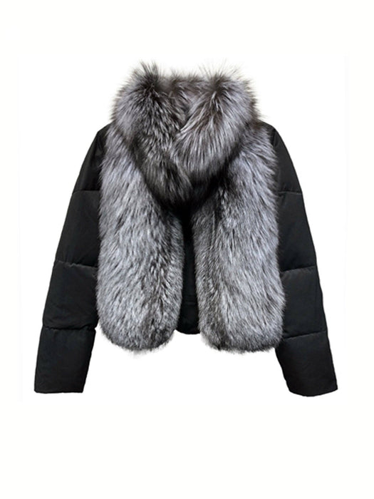 Puffer Coat With Fox Fur Collar - BEYAZURA.COM