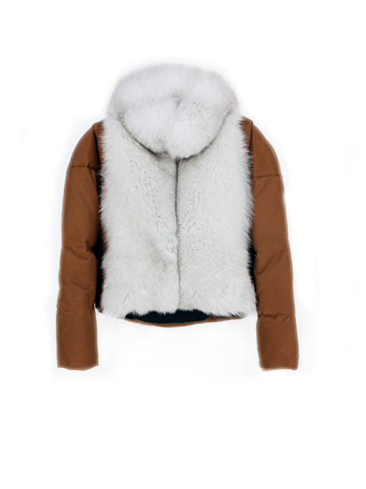 Puffer Coat With Fox Fur Collar - BEYAZURA.COM