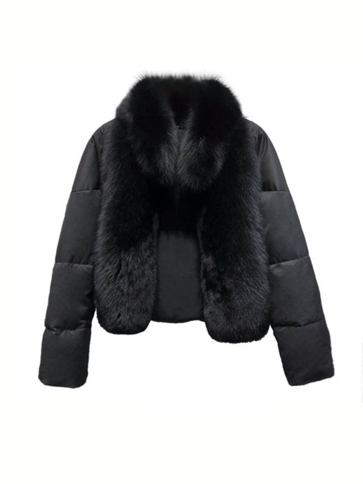 Puffer Coat With Fox Fur Collar - BEYAZURA.COM