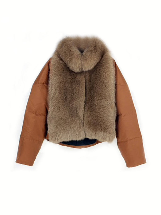 Puffer Coat With Fox Fur Collar - BEYAZURA.COM