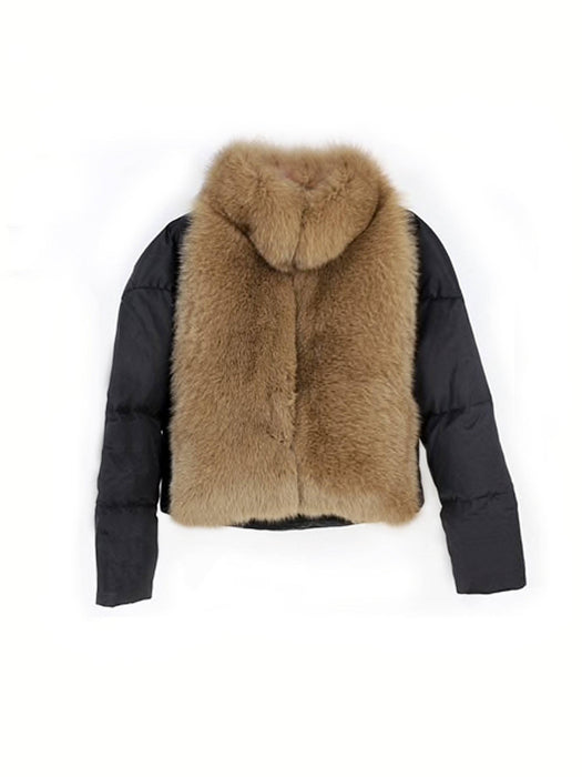 Puffer Coat With Fox Fur Collar - BEYAZURA.COM