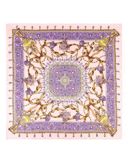 Purple Large Square Motif Silk Scarf - BEYAZURA.COM