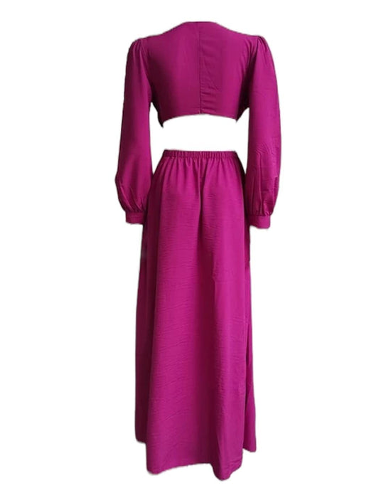 Purple Ruffled Cutout Dress - BEYAZURA.COM