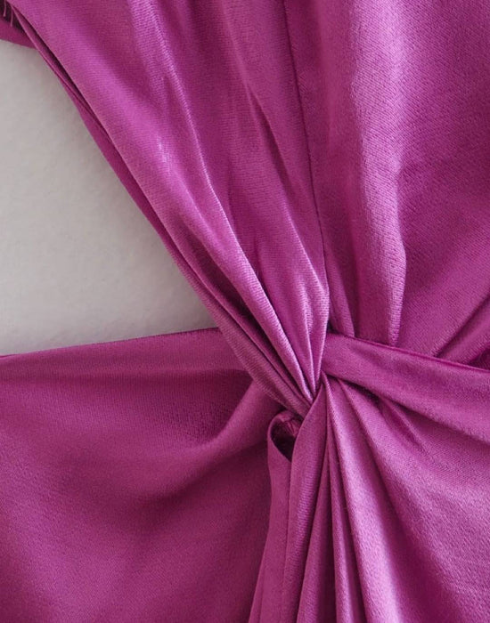 Purple Satin Cut Out Midi Dress - BEYAZURA.COM