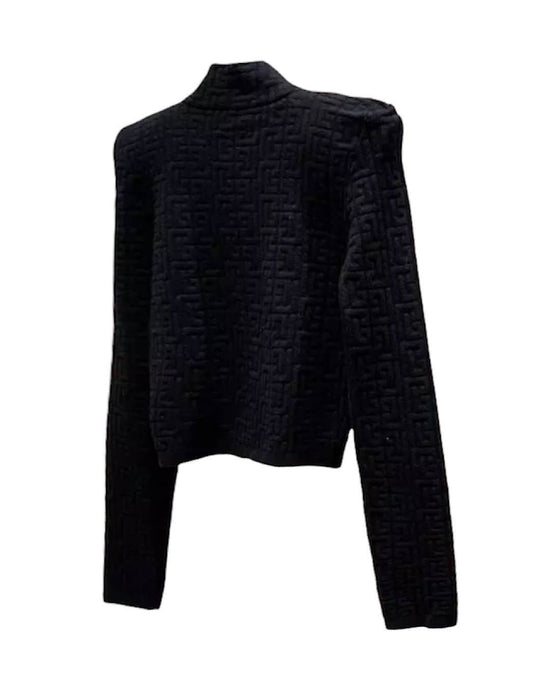 Quilted Crop Big Shoulder Knit Jacket - BEYAZURA.COM