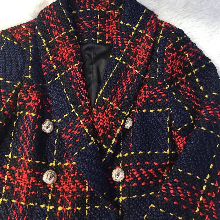 Red And Navy Tweed Blazer - BEYAZURA.COM