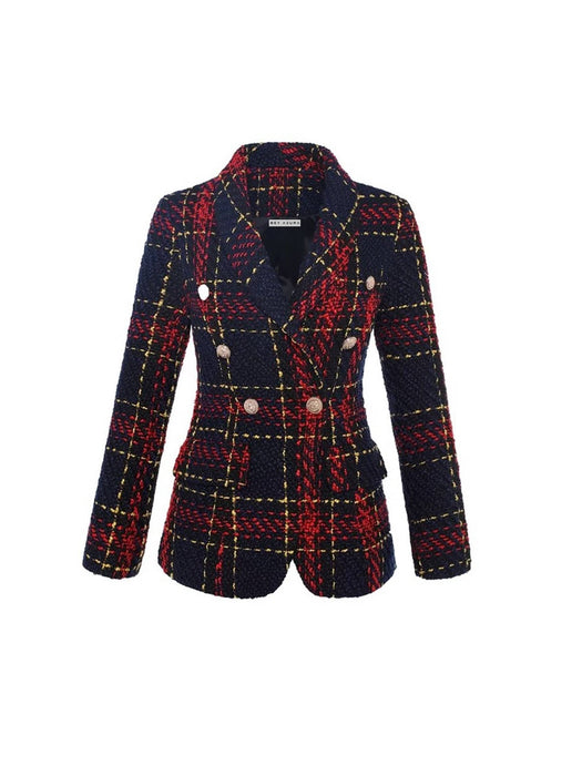 Red And Navy Tweed Blazer - BEYAZURA.COM