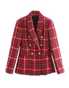 Red Plaid Tweed Blazer - BEYAZURA.COM