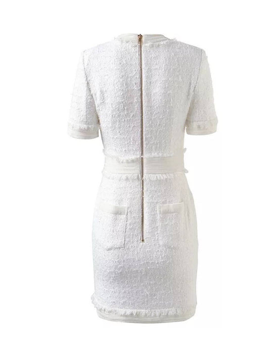 Tweed Knit Gold Button Dress Beyazura.com Tweed Knit Gold Button Dress Beyazura.com