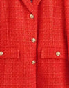 Red Tweed Long Blazer - BEYAZURA.COM